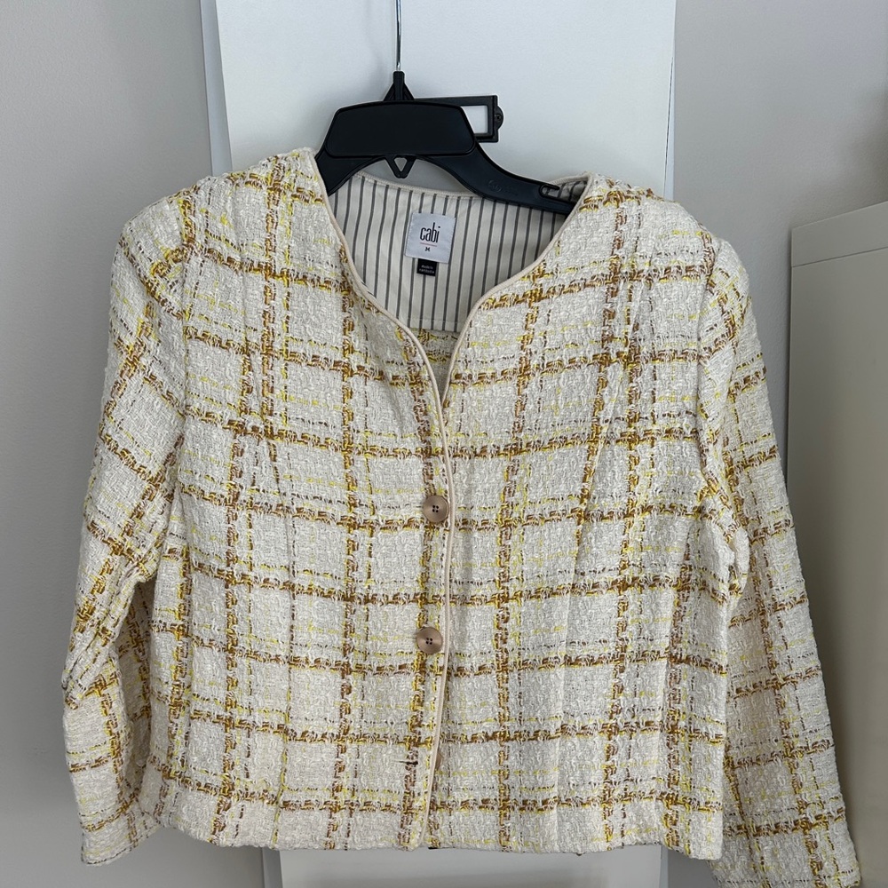 CAbi Cream and Yellow Plaid Button Down Coco Jacket